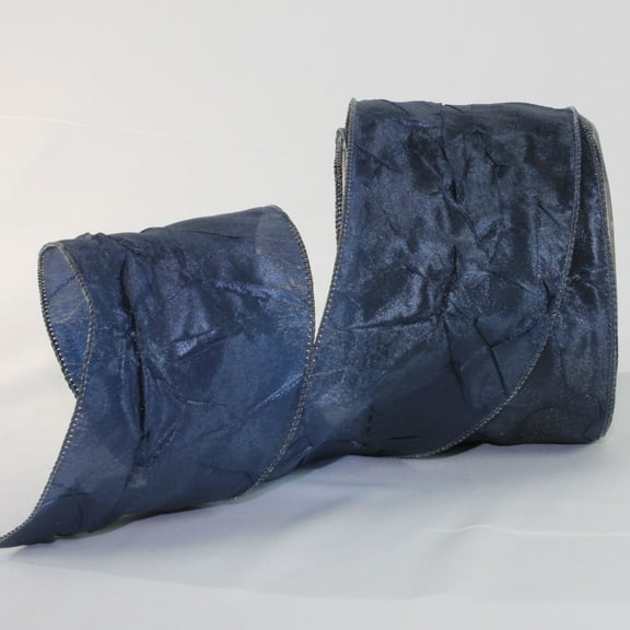 The Ribbon People Navy Blue Crinkled Satin Wired Craft Ribbon 3" x 27 Yards