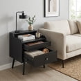 thumbnail image 4 of LEDREM Mid-Century Nightstand Set of 2 with Hidden Drawers, Bedside Tables with Solid Wood Legs, 15.7x19.7x27.4 Inches, Ebony Black, 4 of 6