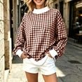 thumbnail image 5 of Htigea Plaid Sweatshirt for Women Mock Neck Long Sleeve Tops | Preppy Oversized Y2k Pullover, Aesthetic Drop Shoulder, Baggy, Casual, School, Going Out, Street, Fall Outfits Brown M, 5 of 7