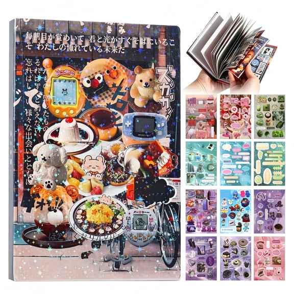 CCOCC 800 Pcs Japanese Sticker Book for Scrapbooking,45 Sheets Y2K Korean Aesthetic Stickers for Journaling,Junk Journal,Diy Crafts,Planner Decor,Stationery
