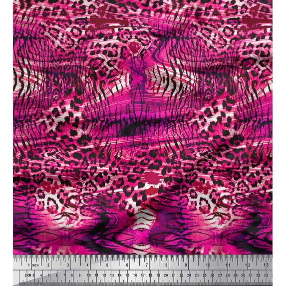 Soimoi Pink Cotton Poplin Fabric Leopard & Tiger Animal Skin Decor Fabric Printed Yard 42 Inch Wide