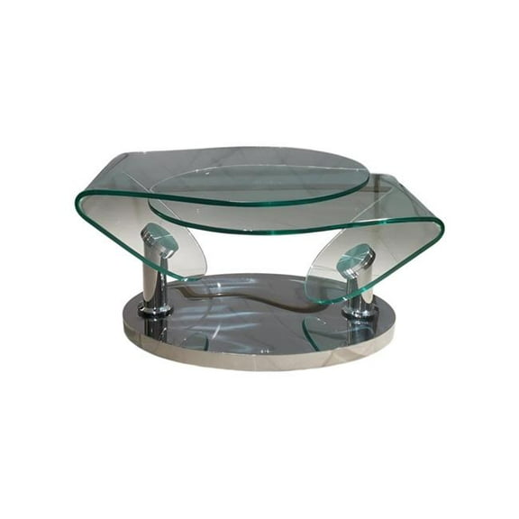 HomeRoots 554294 30 in. Clear & Silver Glass & Metal Oval Abstract Coffee Table