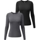 thumbnail image 3 of Camisetas de manga larga para mujer, 2 piezas, cuello redondo, elásticas, ajustadas, con capas, 3 of 5