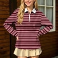 thumbnail image 2 of SERTGUTR Girls Striped Half Zip Shirt, Long Sleeve Turn Down Collar Top, Loose Casual School Uniform Shirt, Everyday Outdoor Daily Shirt, 2 of 9