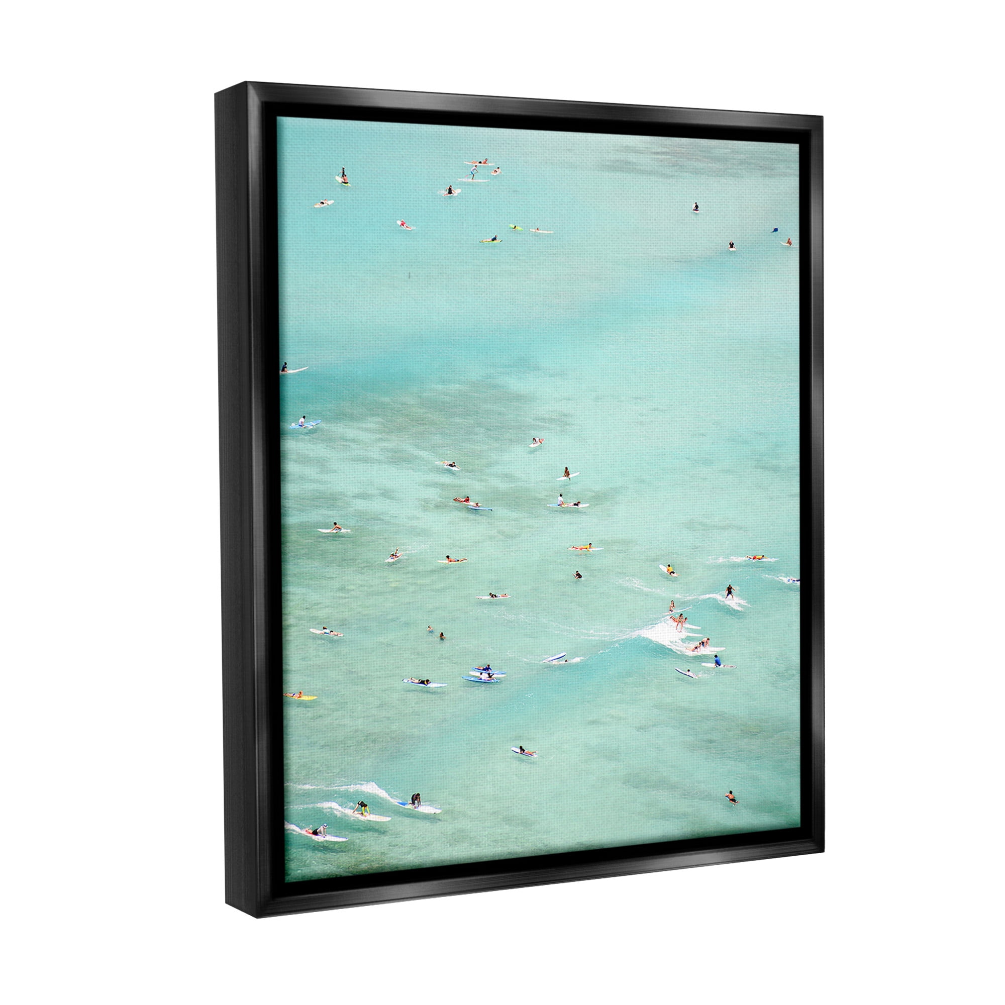Stupell Industries People Swimming in Summer Landscape Painting Black Floater Framed Canvas Art Print Wall Art, 25 x 31