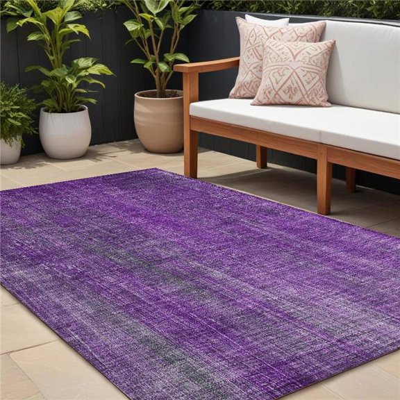 HomeRoots 562620 8 x 10 ft. Purple Striped Washable Non Skid Indoor Outdoor Rectangle Machine Woven Area Rug
