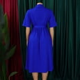 thumbnail image 5 of AURA Plus Size Suit Collar Swing Midi Dress Short Sleeve High Waist Belted Solid Color Summer, 5 of 10