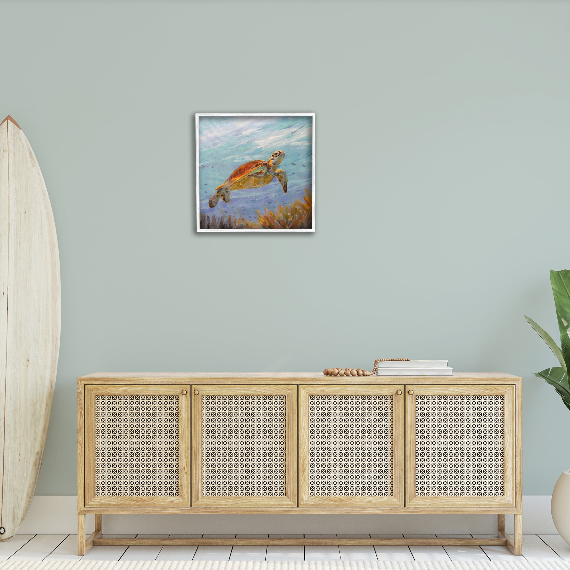 Stupell Industries Turtle Among Coral Reef Animals & Insects Painting White Framed Art Print Wall Art, 24 x 24
