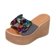 thumbnail image 6 of Womens Platform Wedge Sandals Glitter Sequin Bow Slip on Summer Slides Comfy Arch Support Footbed Heels Party Prom Dress Shoes Gray Size 6, 6 of 6