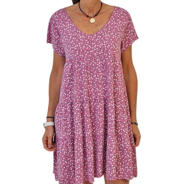 Qarigey Vestido de manga corta con cuello en V y volantes estampados para mujer Vestidos Rojo XXL