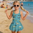 thumbnail image 3 of COEQINE Girls Swimsuit for Swimming, One Piece with Full Coverage Skirt & Built-in Brief, Stretchy Scoop Neck Swim Dress, Fixed Wide Straps, for Kids 8-9 Years, Dinosaur Blue, 3 of 8