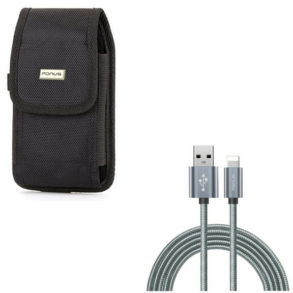 Case Belt Clip w 6ft USB Cable for iPhone 8/7/6S/6 - Rugged Holster Canvas Cover Pouch, Charger Cord Power Wire Braided Long for iPhone 8/7/6S/6 Models