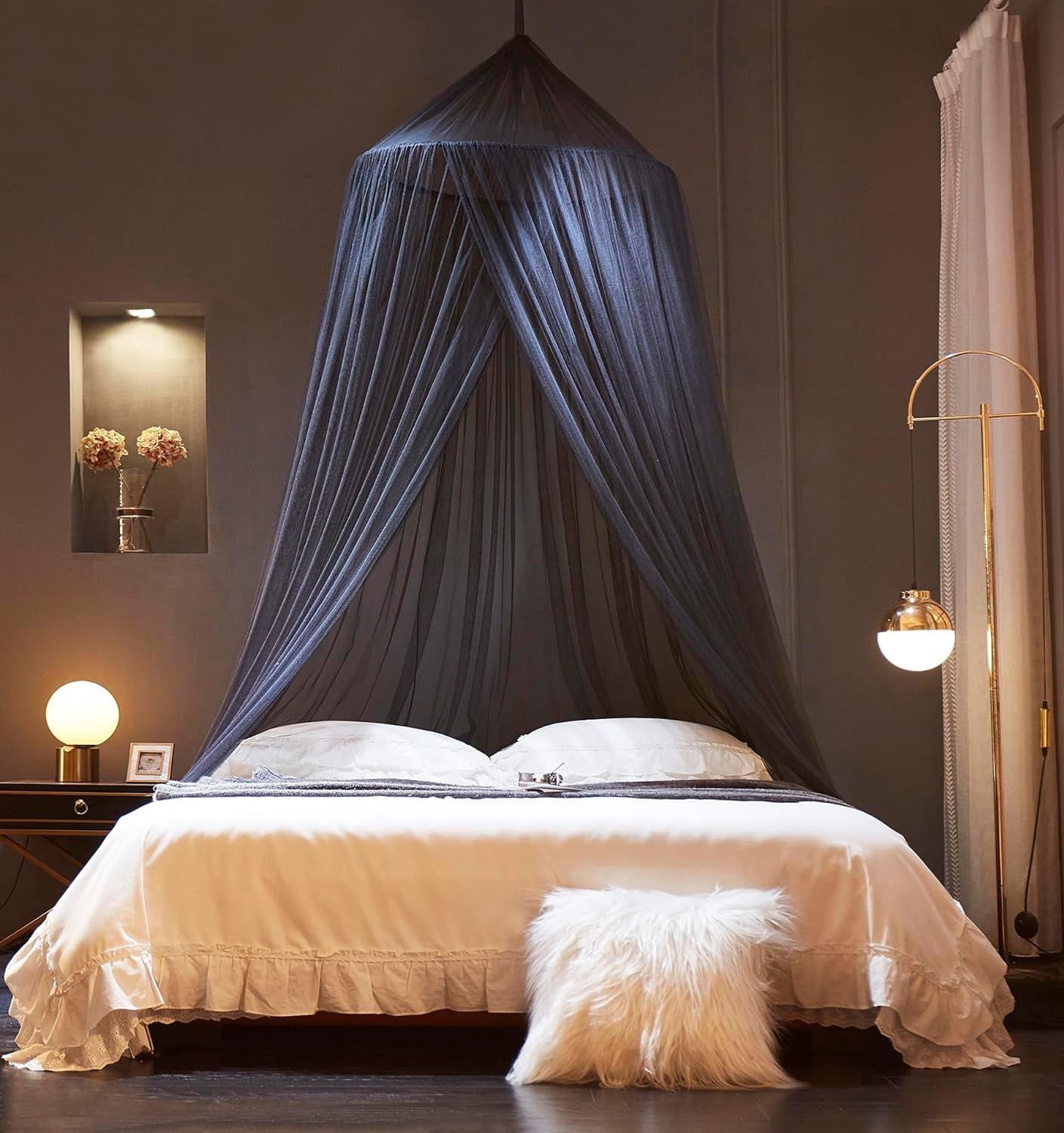 Bed Canopy Mosquito Net for Bed, Curtains, Dome Netting Tent, Indoor Outdoor, Black, Full Size
