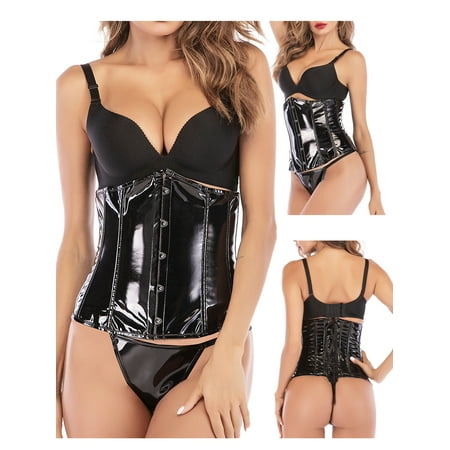 

YouLoveIt Women Corset Lace Up Boned Plus Size Overbust Corset Bustier Top Waist Cincher Bustier Top Trimming Body Shaper Shapewear with G-String
