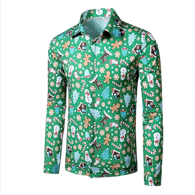 Camisa de muñeco de nieve con patrón HD, camisa de manga larga de alta calidad para hombre, camisa de diseño con botones, camisa de solapa para hombre talla grande