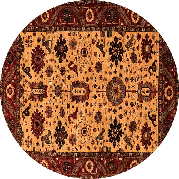 Ahgly Company Indoor Round Oriental Orange Traditional Area Rugs, 6' Round