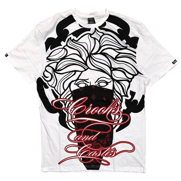 Crooks & Castles Men's T-Shirt Bandito Cursive Giant Print Short Sleeve Tee (Large, White)