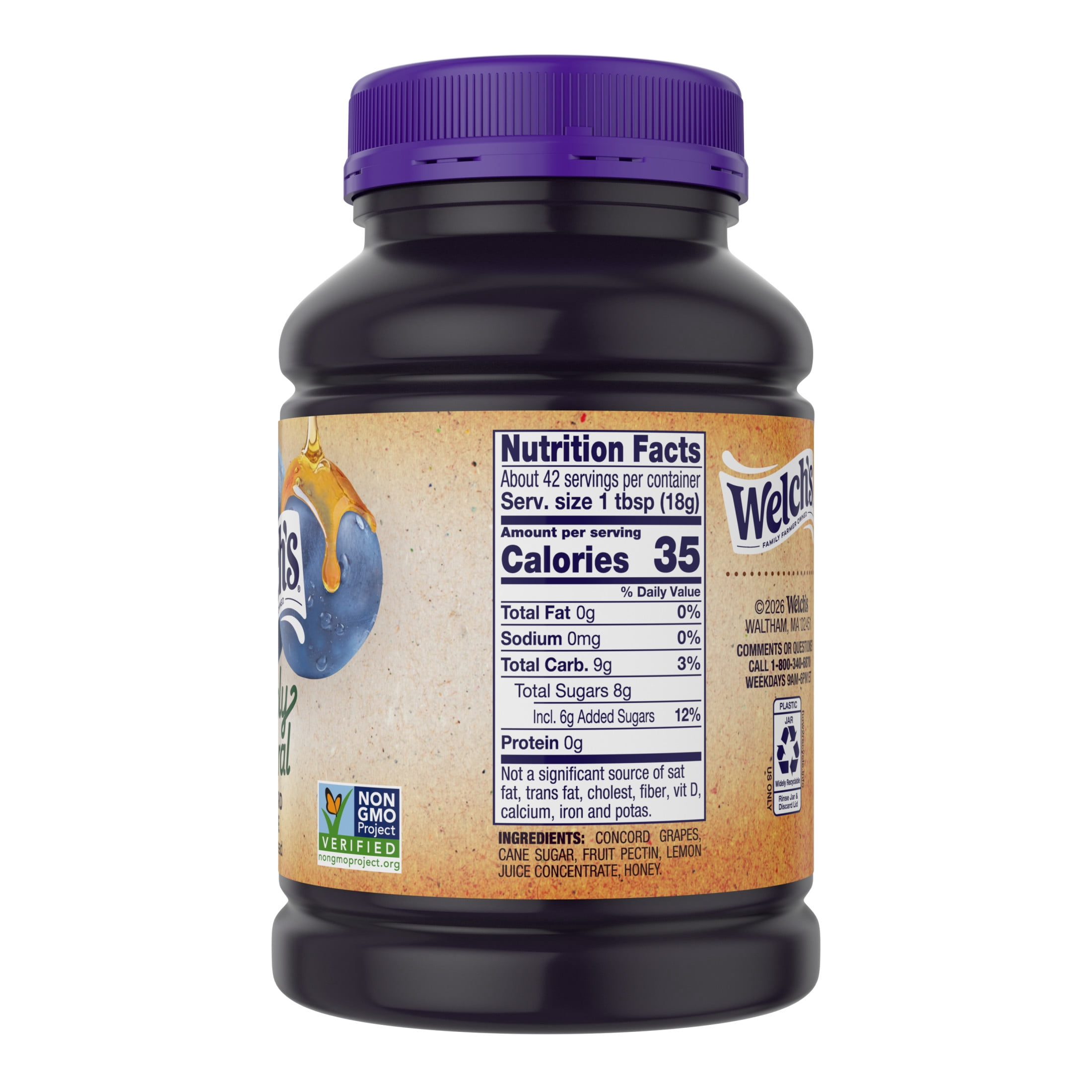 (3 pack) Welch's Simply Natural Concord Grape Spread, 27 oz Jar