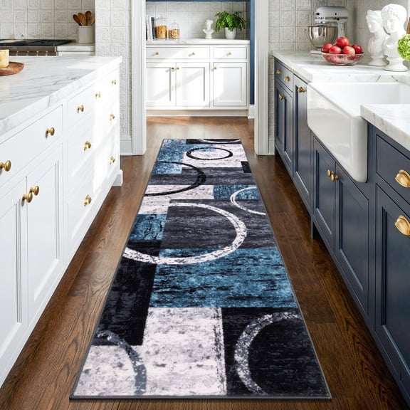 MJIAexp 2'x8' Boho Kitchen Runner Rug,Indoor Abstract Machine Washable Hallway Runner Rug Non-Slip Entryway Runner Laundry Rug Throw Carpet for Living Room Dining Room Hallway Kitchen Light Blue