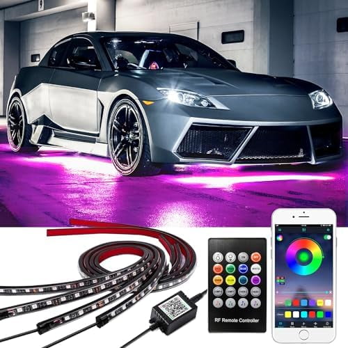 Smart RGB Car Underglow Kit with App & RF Remote - IP67 Waterproof, 16 Million Color LED Light Strips, Music Sync, Universal Fit for All Cars, Trucks, Vans - 12V DC Exterior Lighting