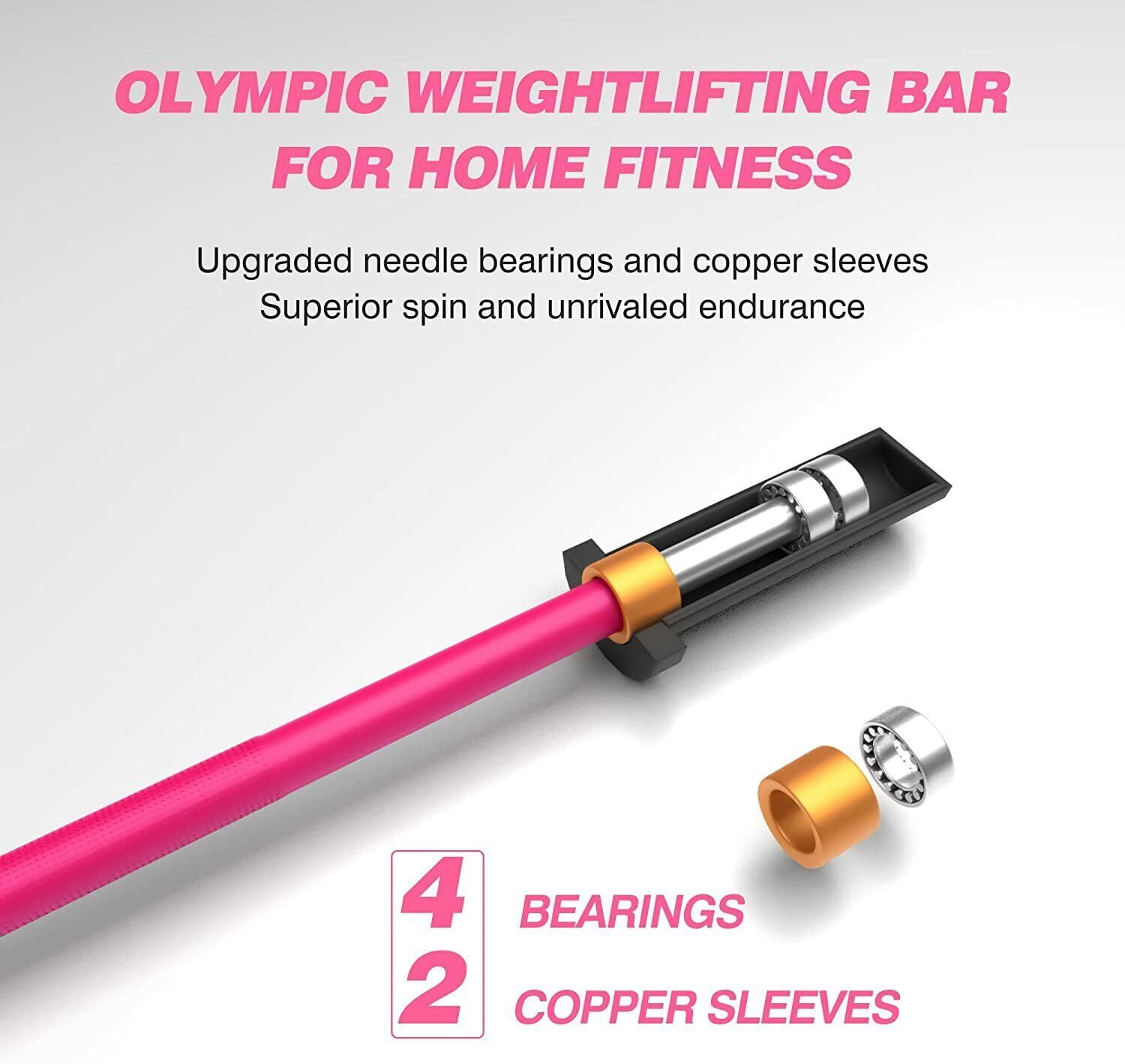 IVV 4FT Olympic Barbell for Strength and Weightlifting Training - 2 Inch Olympic Bar for Squat, Deadlift, Bench Press, Curl, Overhead Press - 400lbs Capacity (Pink)