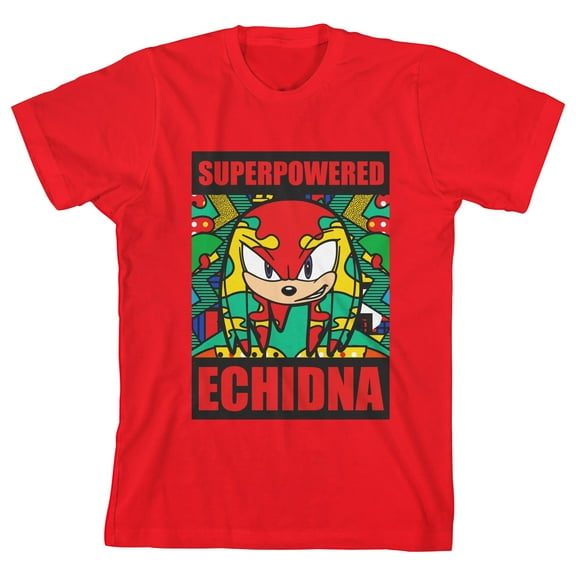 Superpowered Echidna Sonic The Hedgehog Youth Boys Red T-Shirt-Medium