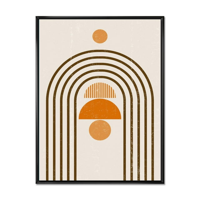 Designart Abstract Rainbow Sun and Moon In Earth Tones IV FLOAT FRAME WALL ART