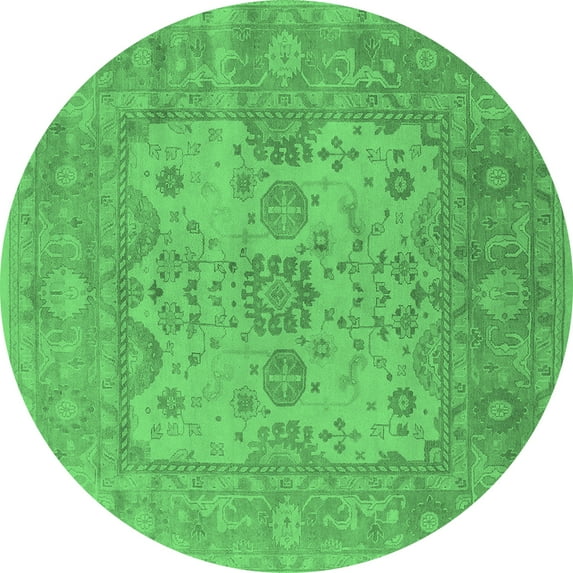 Ahgly Company Indoor Round Oriental Emerald Green Industrial Area Rugs, 6' Round