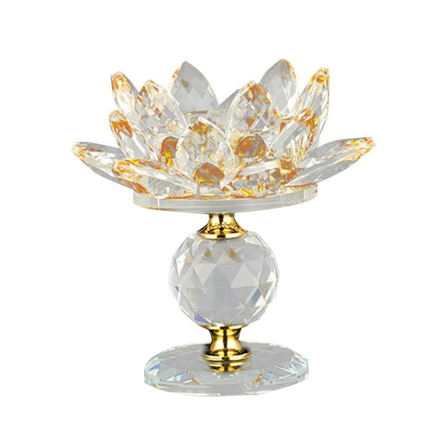 Portavelas de cristal de loto para decoración del hogar portavelas votivas regalo de boda Amarillo