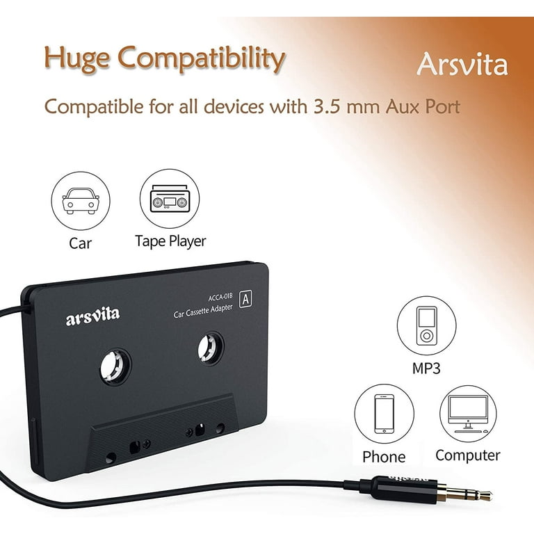 Cassette Aux Adapter For Car iPhone 3.5mm Audio Tape MP3 Player Adapters,  White