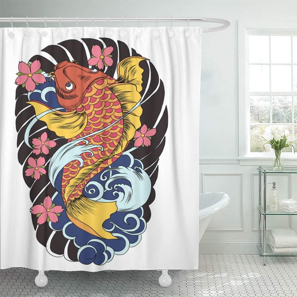 KSADK Japan Koi Fish Tattoo Japanese Carp with Lotus Flower and Water Splash Traditional Shower Curtain 66x72 inch KSADK Japan Koi Fish Tattoo Japanese Carp with Lotus Flower and Water Splash Traditional Shower Curtain 66x72 inch