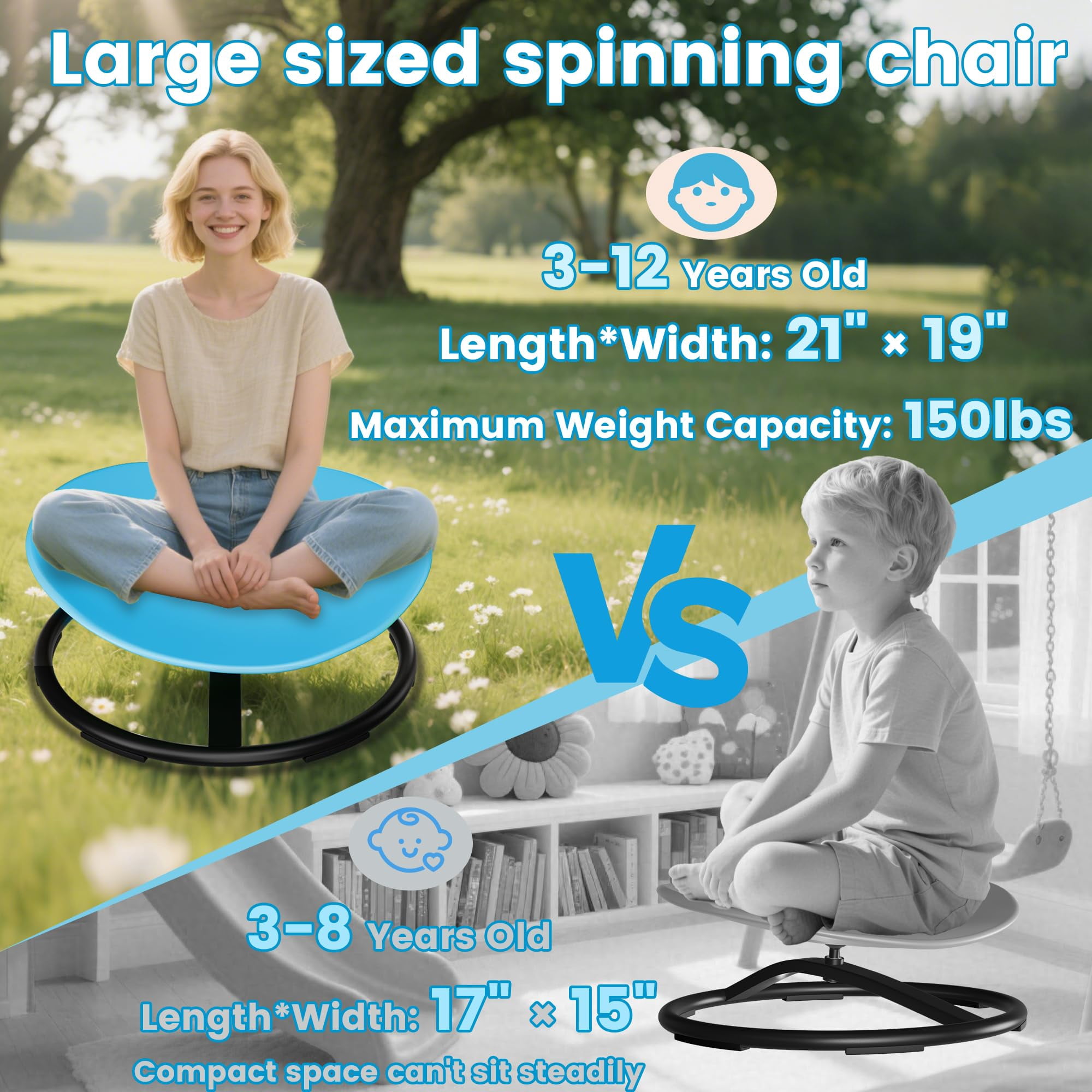 MoveCatcher Children’s Sensory Swivel Chair - Round, Sky Blue - Sensory Play & Body Coordination