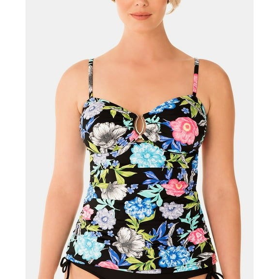 Swim Solutions Womens Soft Blooms Keyhole Tankini Top Size 8