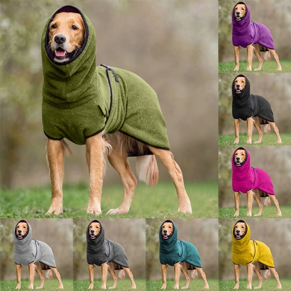 Velvet Thickened Warm Hooded Dog Clothing for Golden Retrievers and Large Dogs Pullover Pet Winter Coat Jacket,Dark Grey Size L