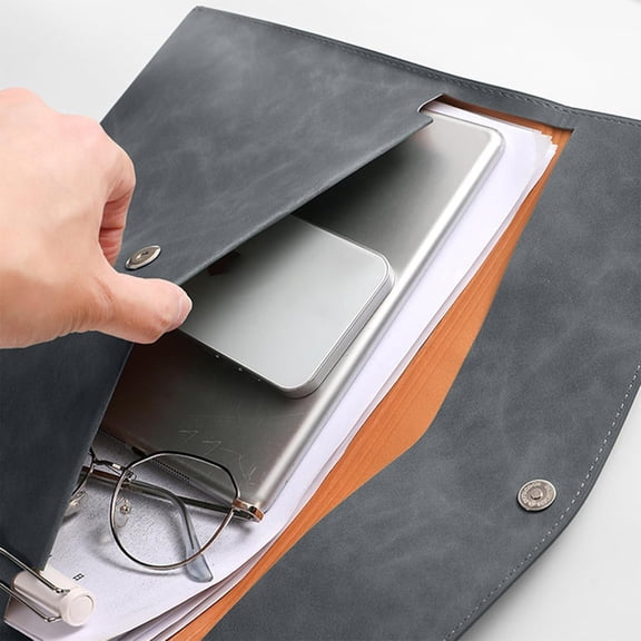 Nkmbld Office File Folders Imitation Leather Document Holders Large Capacity File Folder Organizer for 100 Sheets Business Portfolio Bag, Gray