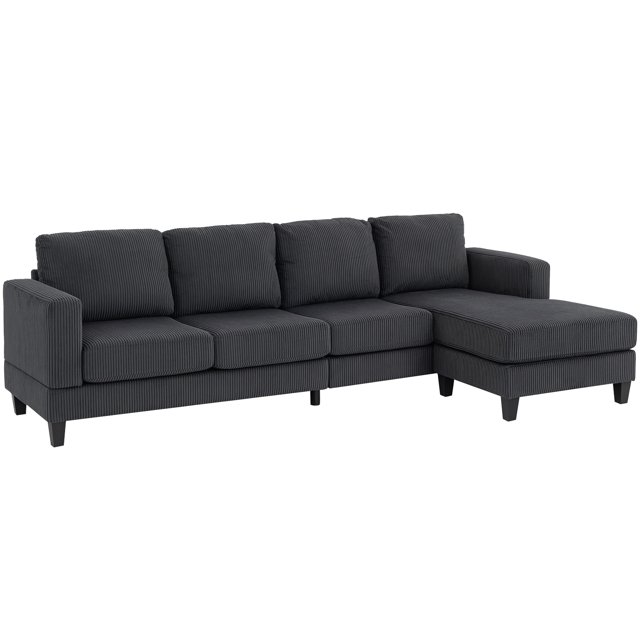 HOMCOM L Shape Sofa with Chaise Lounge 4 Seater Corner Sofa, Charcoal Grey