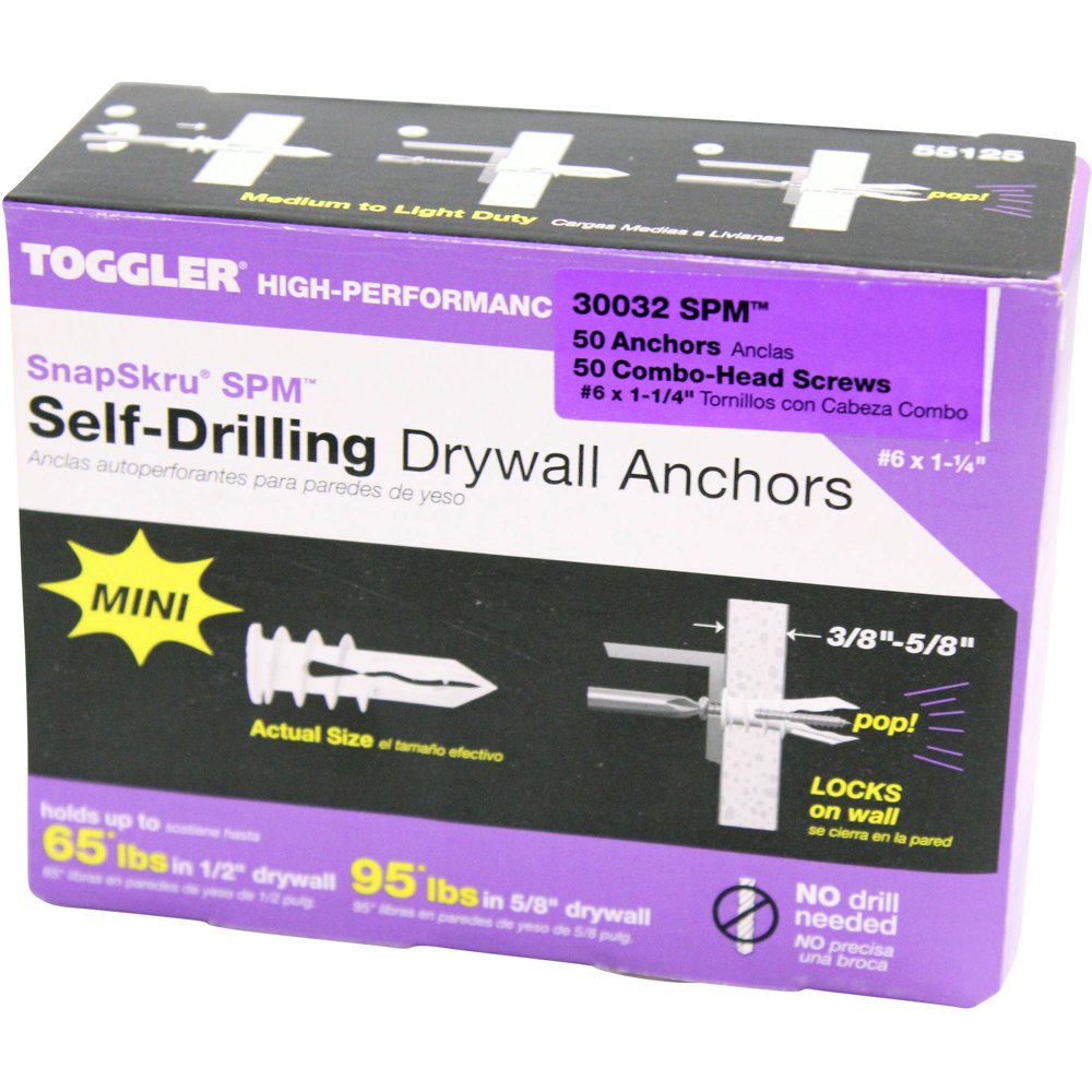 Toggler Snapskru Spm Mini SelfDrilling Drywall Anchors For 3/8" 5/8