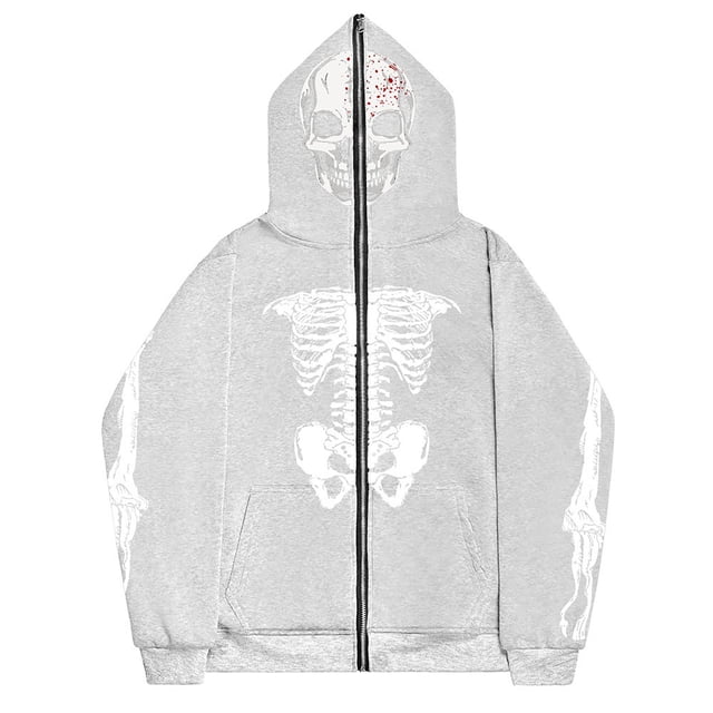HUITKMM Mens Hoodie Men's Glow In The Dark Skeleton Zip Hoodie
