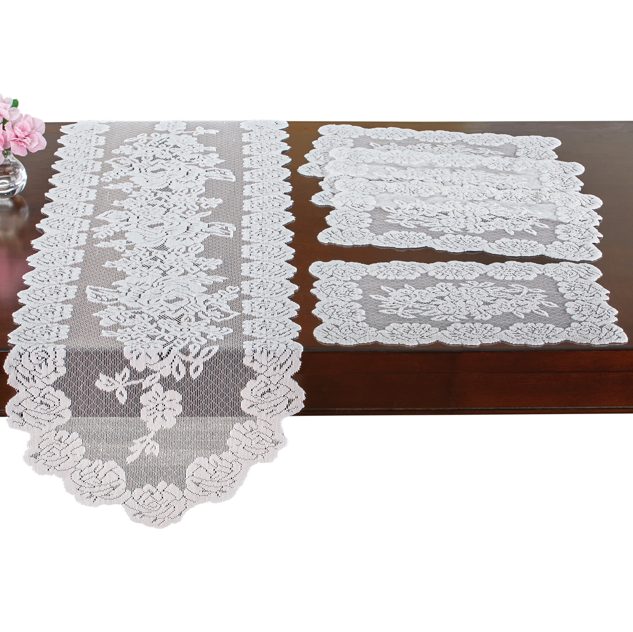 Table Runner Grega Design Brazilian Lace 19x62 Inches White Color 100 Percent Polyester Interlar 
