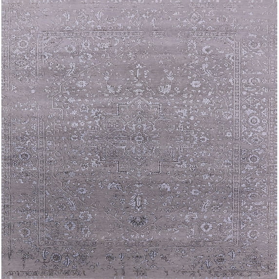 Ahgly Company Indoor Square Mid-Century Modern French Lilac Purple Oriental Area Rugs, 3' Square