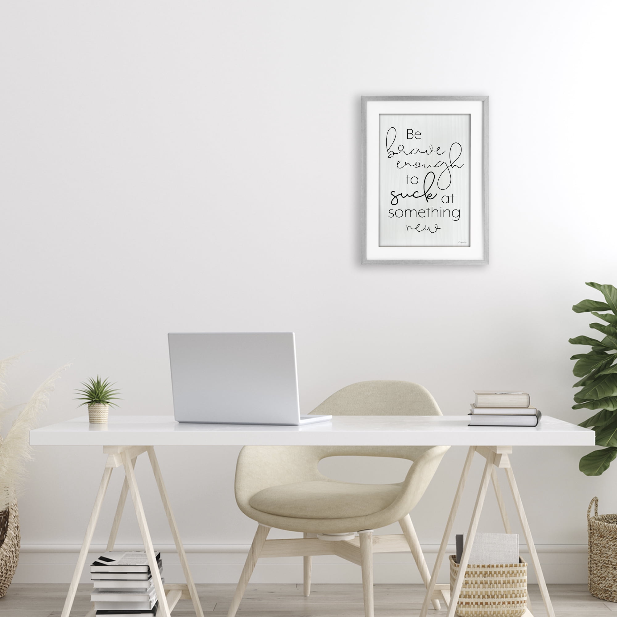 Stupell Industries Brave Enough To Suck At Something Gray Framed Print Under Glass, design by Susan Ball