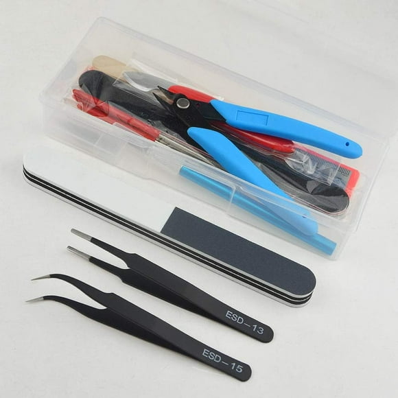 UKLL-18Pcs Modeler Basic Tools Craft Set for Gundam Model Tools Kit with Plastic Box for Model Assemble Car Hobby Model Building Repairing and Fixing DIY Craft Kit