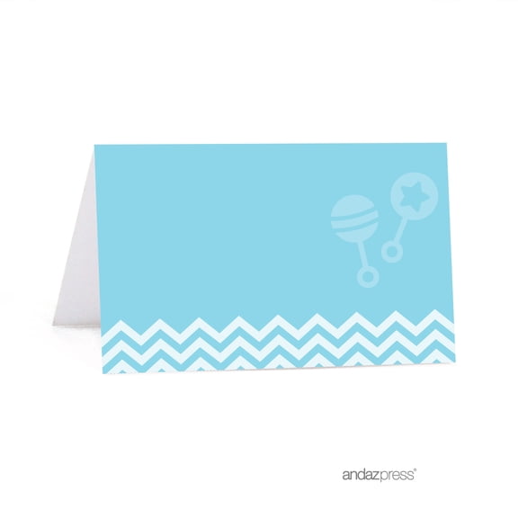 Koyal Wholesale Baby Shower Table Place Cards Table Tent Baby Blue Chevron 20-Pack