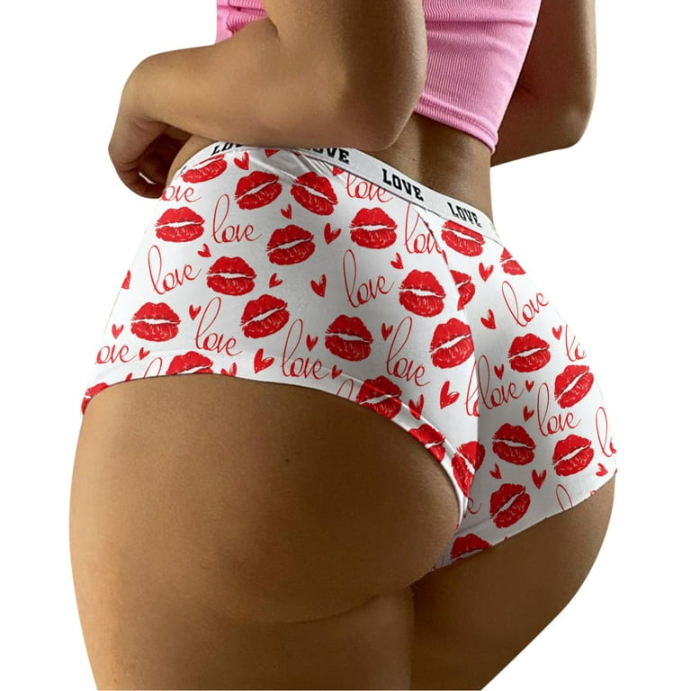 Tummy Control Underwear Print Lingerie Temptation Low-Waist Panty Red XL