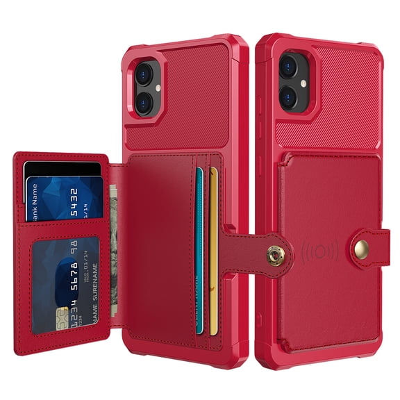 Allytech Rugged Case for Samsung Galaxy A05 Support Magnetic Car Mount, Premium PU Leather Flip Card Cash Holder Pocket Shockproof Anti-Fall Back Case for Samsung Galaxy A05 - Red