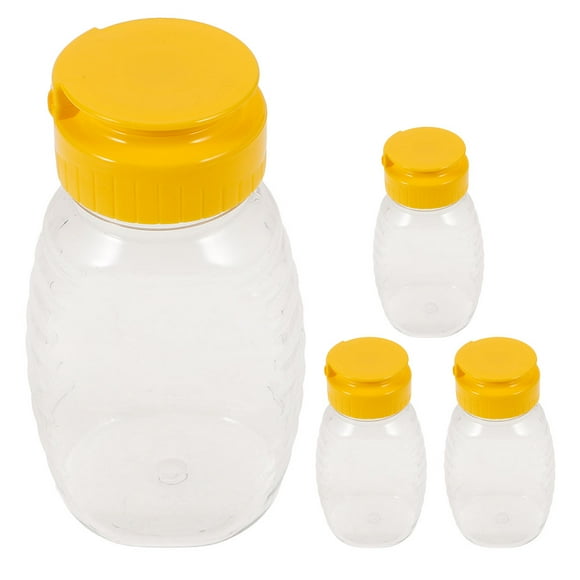 4pcs Empty Honey Jars Squeeze Bottles Plastic Honey Dispenser With Lids Refillable Condiment Container For Maple Syrup Ketchup Mustard Salad Dressing