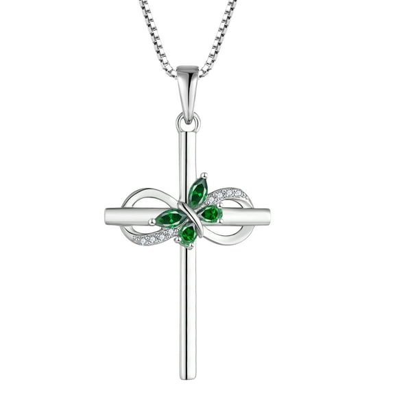 JO WISDOM Butterfly Cross Necklace 925 Sterling Silver Cross Pendant Necklace for Women with 5A Cubic Zirconia February Birthstone Amethyst Color