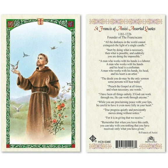 Saint St Francis of Assisi Laminated Prayer Cards - Pack of 25