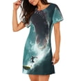 thumbnail image 2 of Sikiie Surfing Shark Print Women's Short-sleeved Nightdress, Round Neck Pullover Nightdress Pajamas Summer Home Wear, 2 of 6