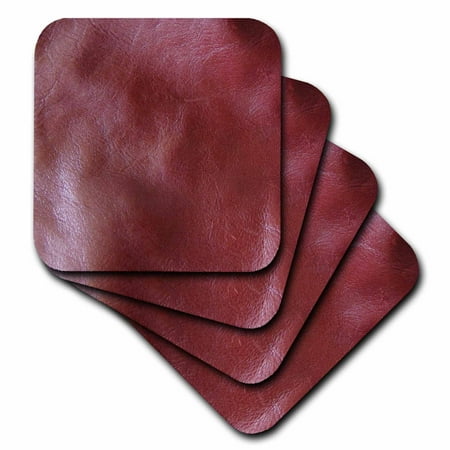 3dRose Burgundy Leather Like, Soft Coasters, set of 4